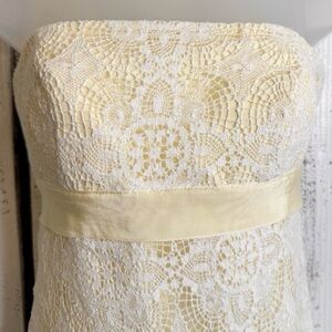 Vivian Diamond Strapless Lace Dress Size 4 Cream Yellow Bow Fairy Whimsical Boho